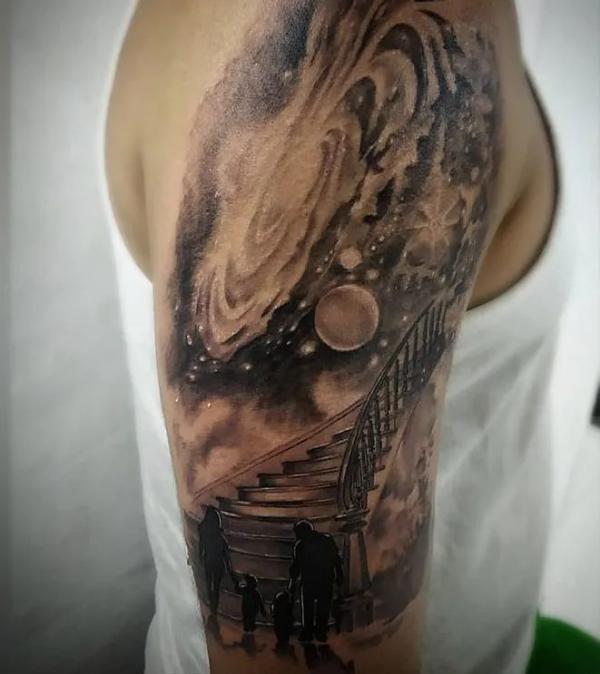 Staircase to heaven of celestial world tattoo