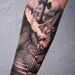 Staircase to heaven with doveand cross tattoo