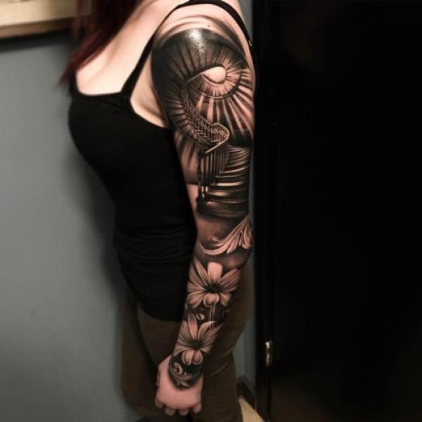 Staircase to heaven with lilies tattoo