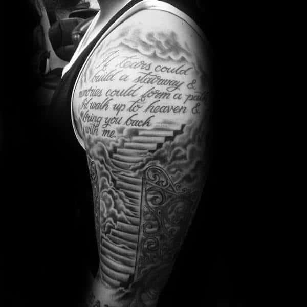 Staircase to heaven with religeous quote tattoo