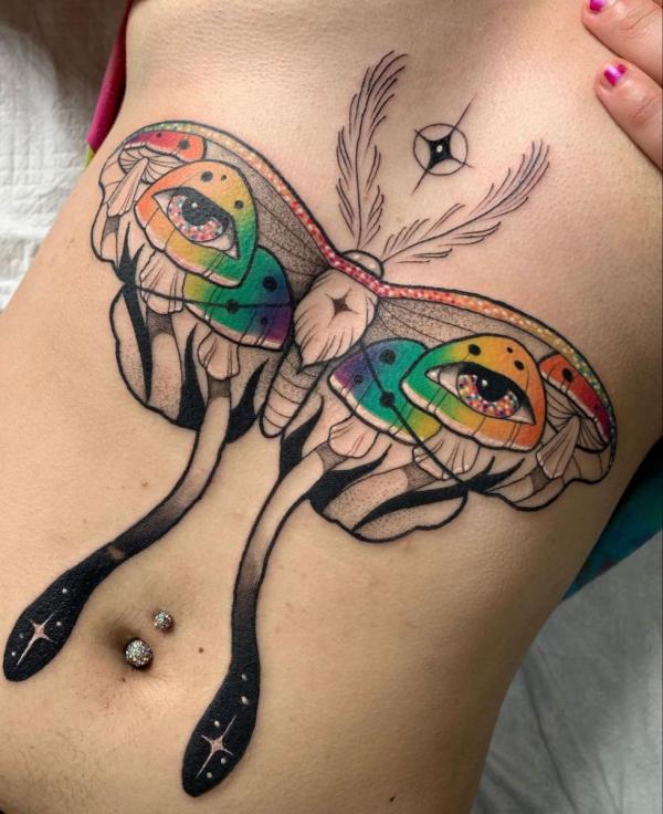 Stylized feminine luna moth with eyes