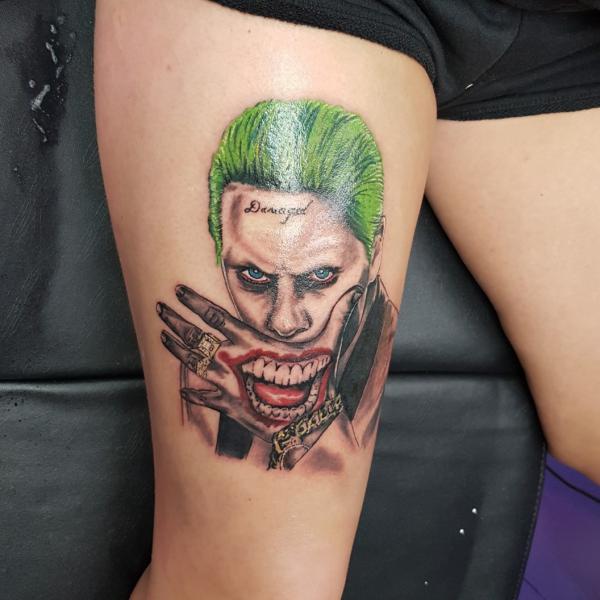 Suicide squad Joker thigh tattoo