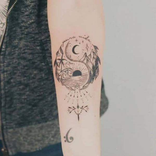 Sun and moon Yin Yang tattoo