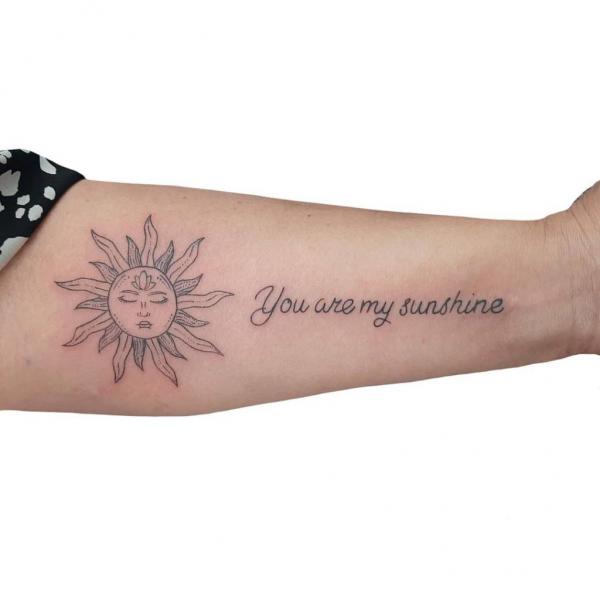 Sun face You Are My Sunshine Tattoo forearm