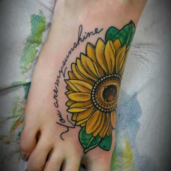 Sunflower you are my sunshine foot tattoo
