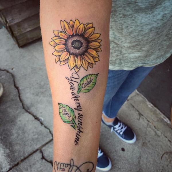 Sunflower you are my sunshine leg tattoo