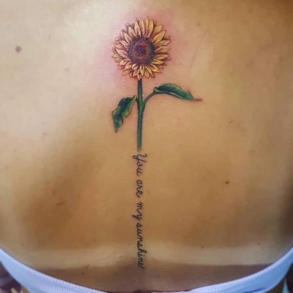 Sunflower you are my sunshine spine tattoo