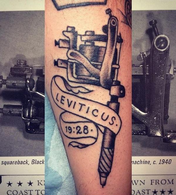 Tattoo machine with leviticus 19 28 ribbon tattoo