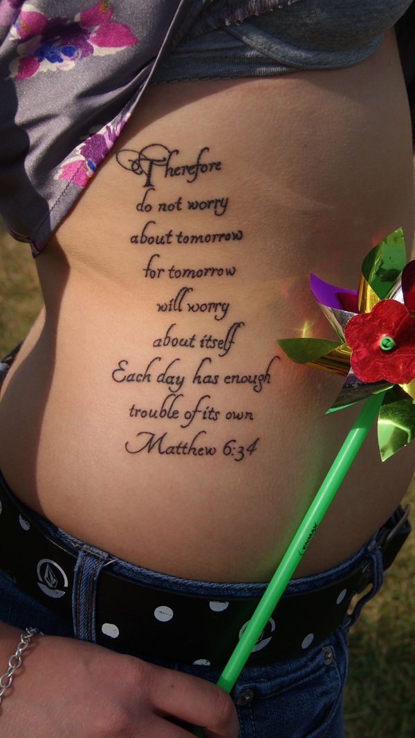 Therefore do not worry about tomorrow matthew 6 34 Bible verse tattoo