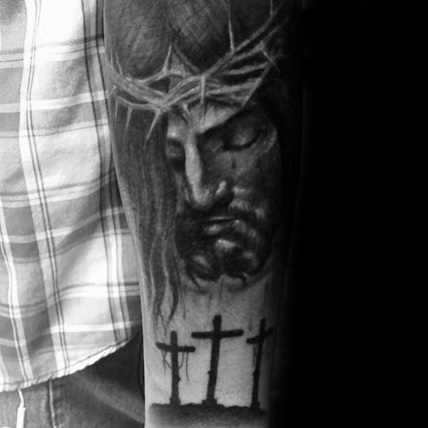Three cross tattoo with jesus
