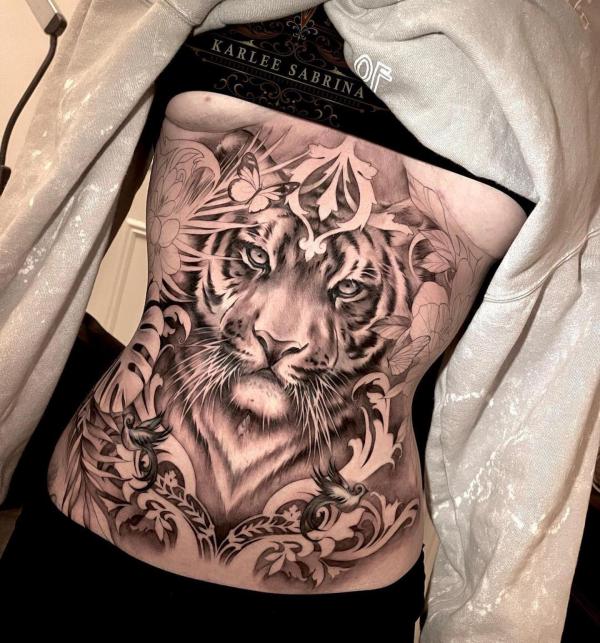 Tiger stomach tattoo