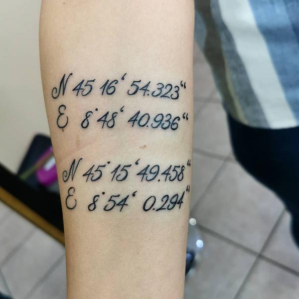 Two coordinates forearm tattoo