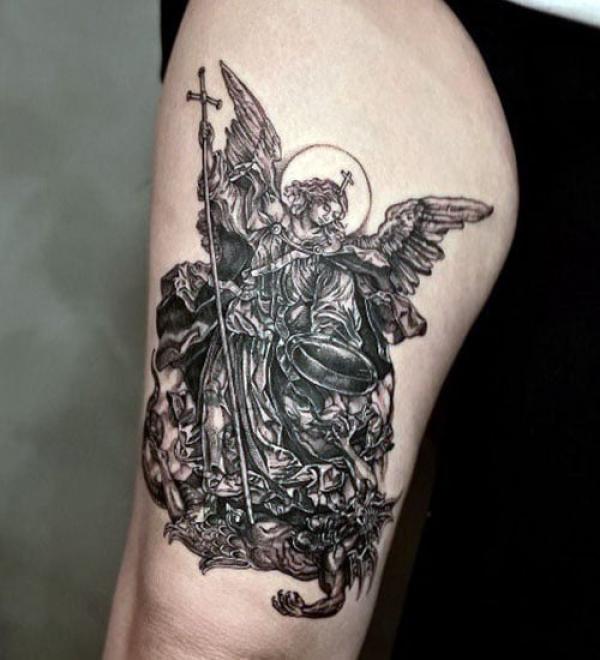 Upper Arm Warrior St Michael Angel tattoo