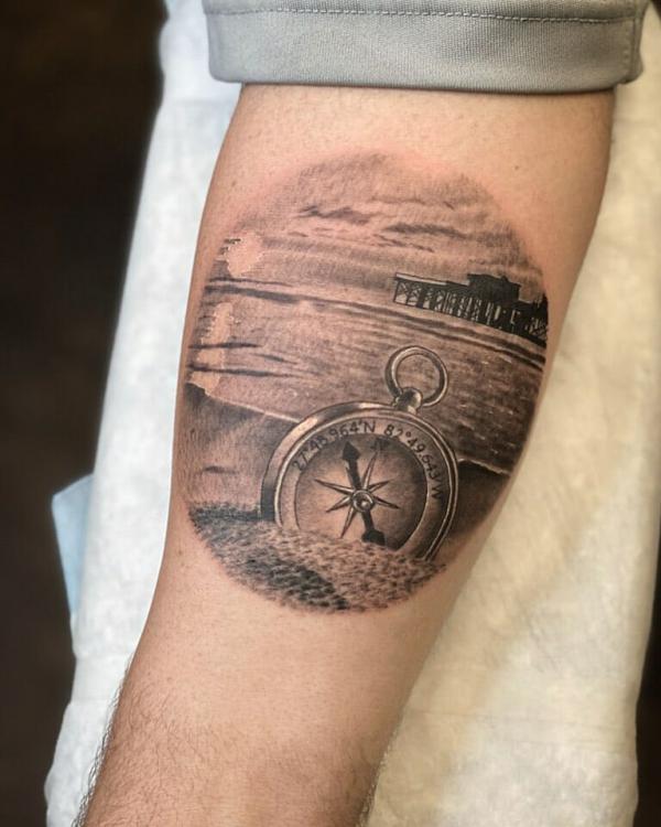 Vintage compass with coordinates tattoo