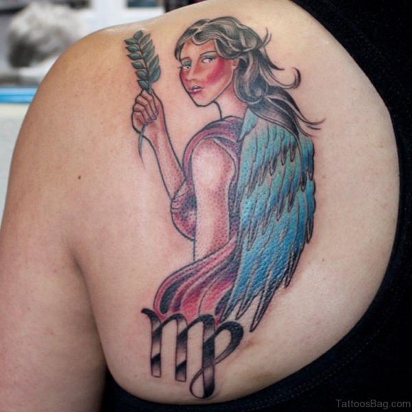 Virgo goddess with wings tattoo