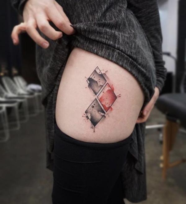 Watercolor Harley Quinn diamond side tattoo