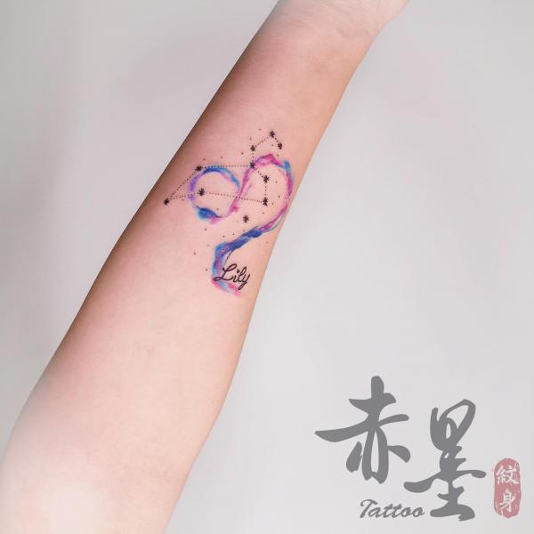 Watercolor Leo and constellation tattoo