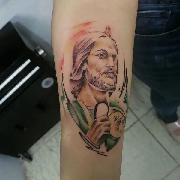 Watercolor San Judas portrait tattoo