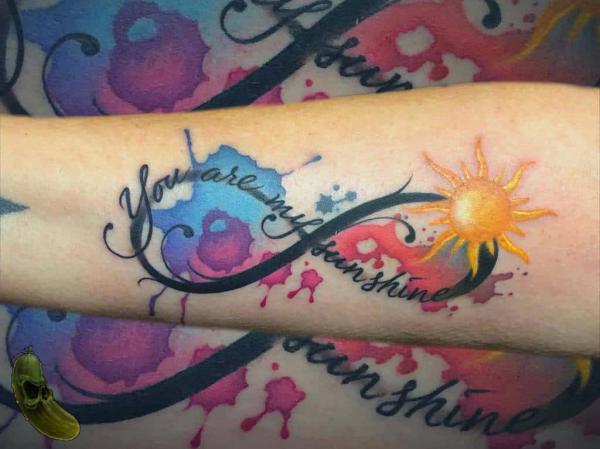 Watercolor sun you are my sunshine infinity tattoo