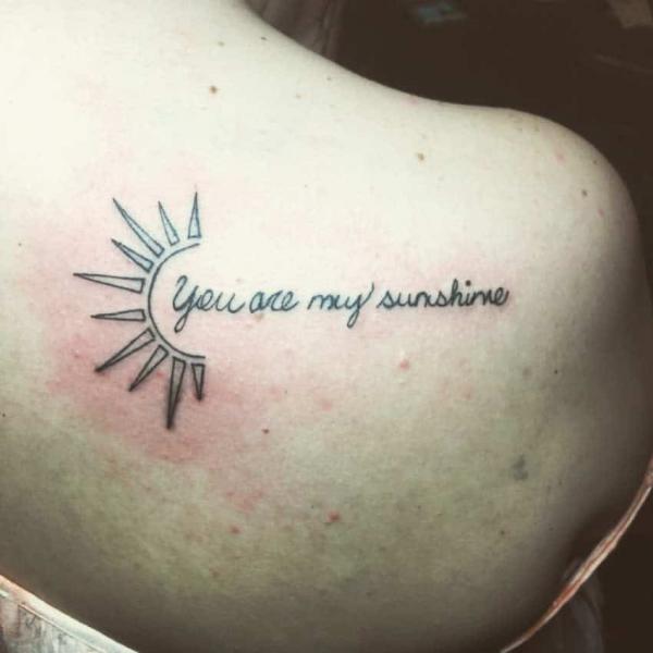 You are my sunshine half sun shoulder blade tattoo