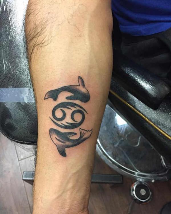Zodiac Pisces whales with cancer glyph tattoo