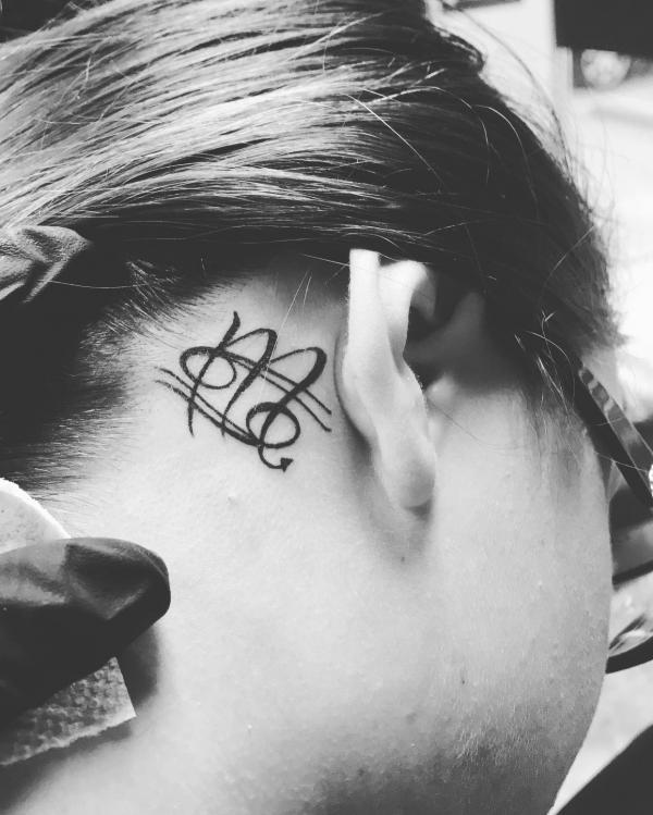 Zodiac Virgo and cancer tattoo behind ear