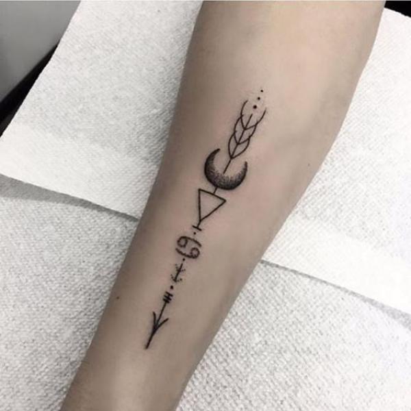 Zodiac cancer and sagittarius tattoo forearm