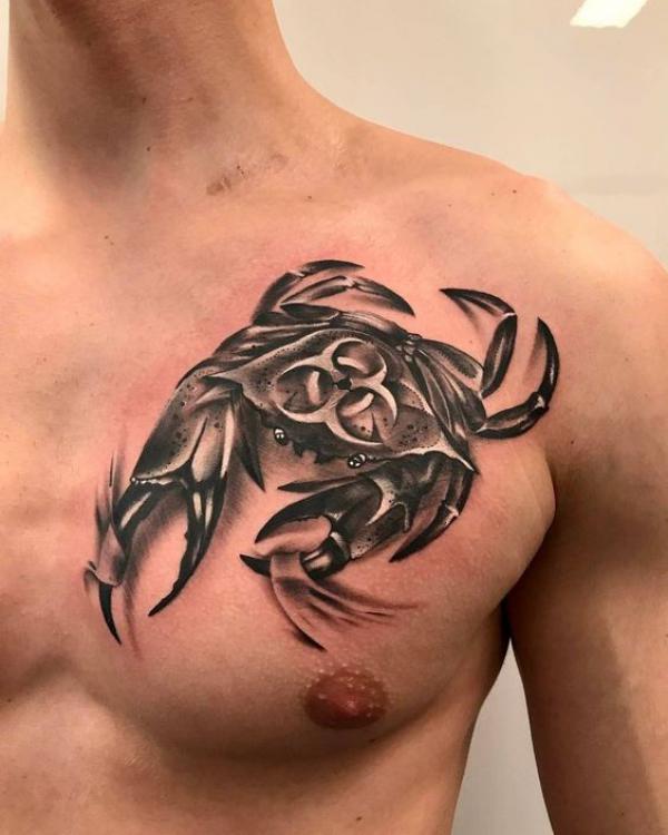 Zodiac cancer chest tattoo