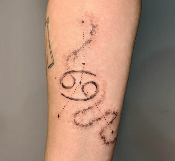 Zodiac cancer glyph and constellation tattoo