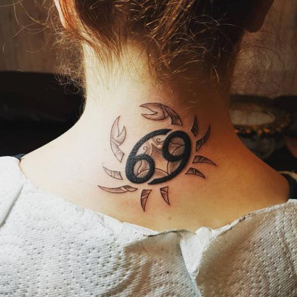 Zodiac cancer neck tattoo