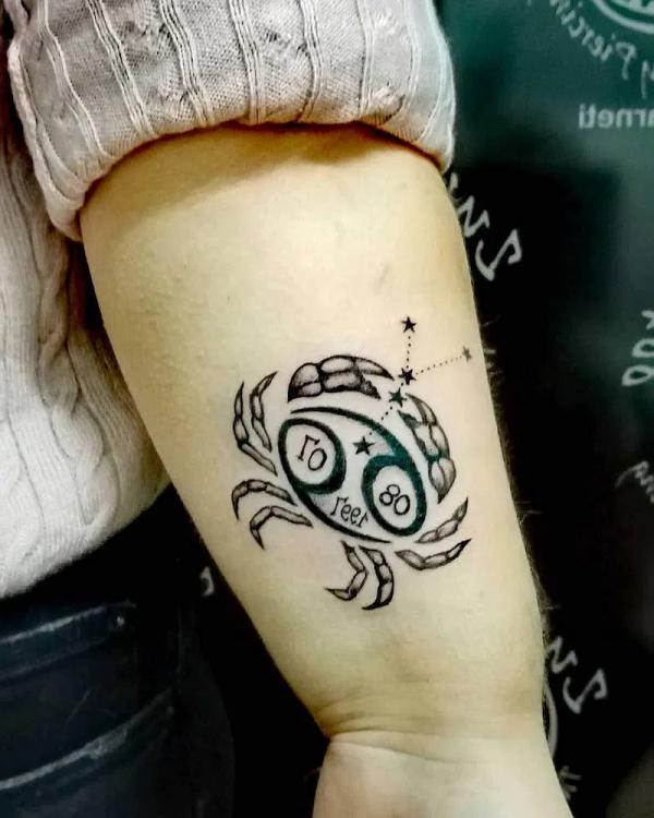 Zodiac cancer sign and constellation wrist tattoo