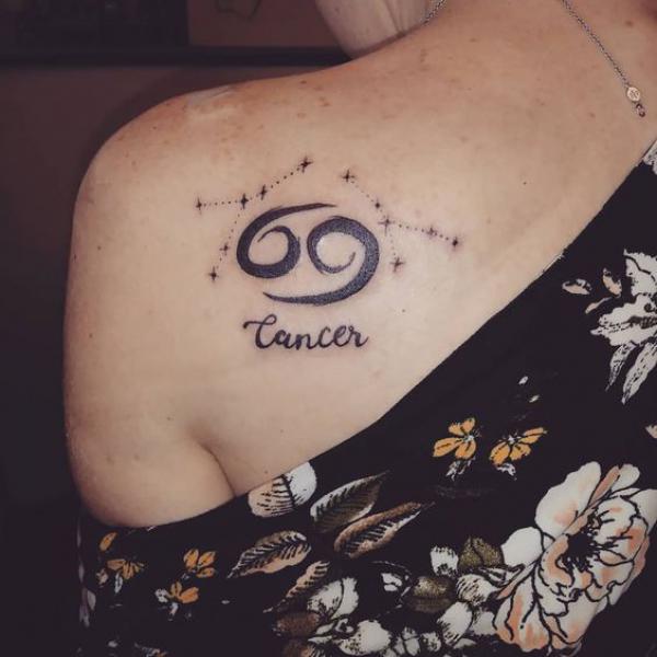 Zodiac cancer with constellation shoulder blade tattoo