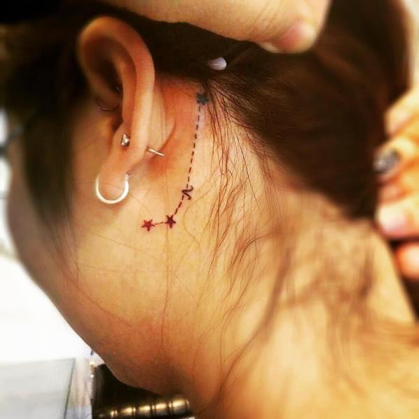 aries constellation behind ear tattoo