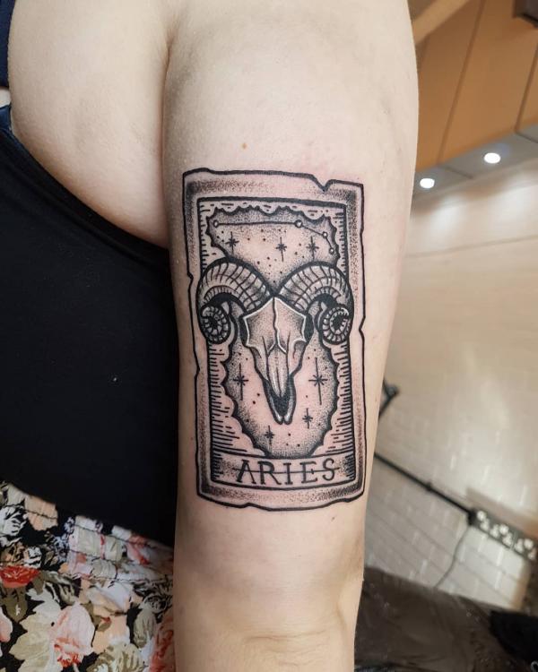 aries skull tarot arm tattoo leechinghippietattoo
