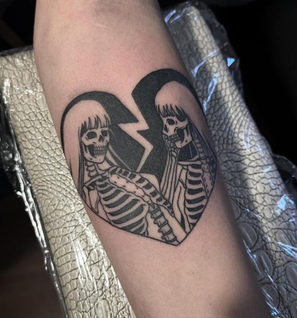 broken heart skeleton tattoo