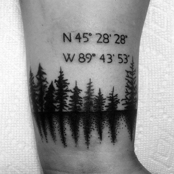 coordinates and forest tattoo
