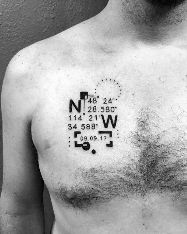 coordinates chest tattoo