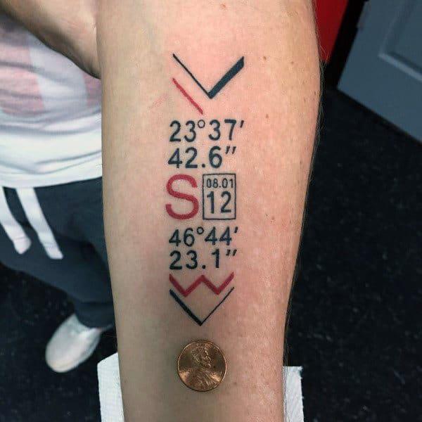 coordinates inner foream tattoo