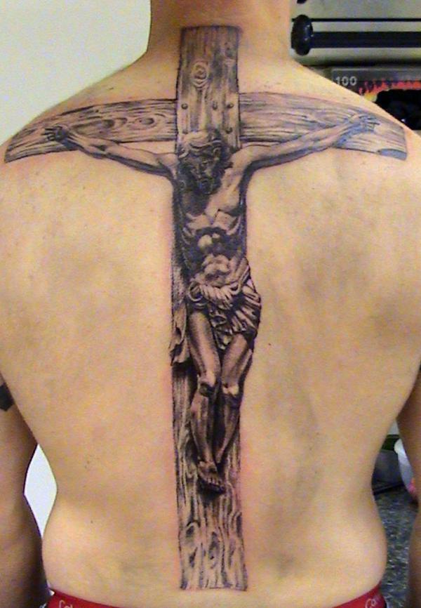 cross tattoo with jesus on back