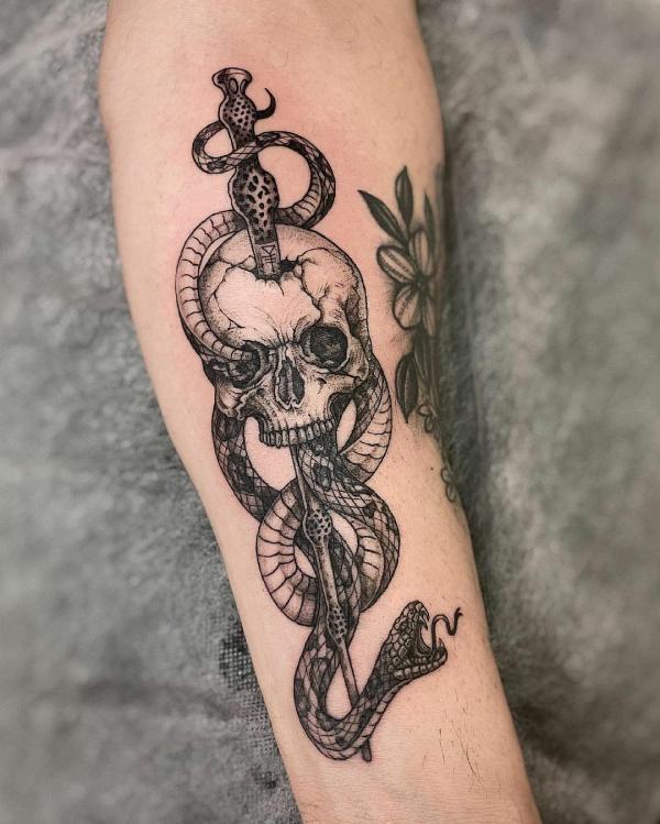 death eater and magic wand tattoo