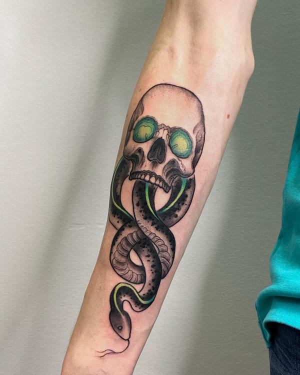 death eater inner forearm tattoo