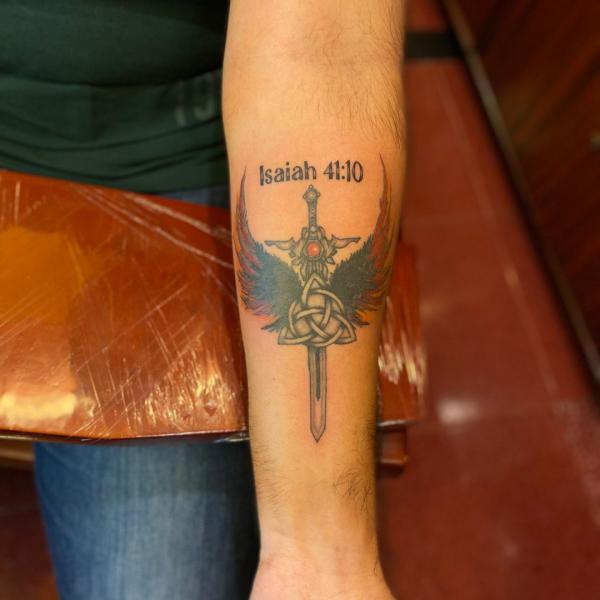 isaiah 41 10 dagger with wings tattoo