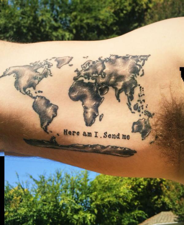 isaiah 6 8 here am I send me with world map tattoo