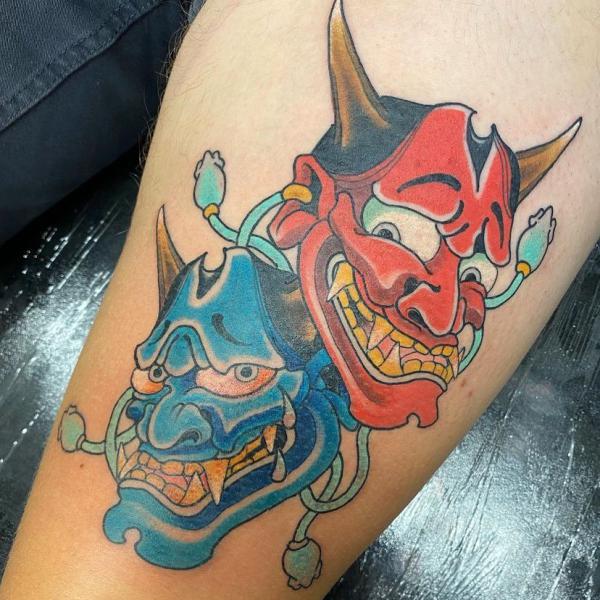 laugh now cry later Japanese Hannya tattoo