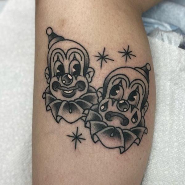 laugh now cry later clowns with stars tattoo