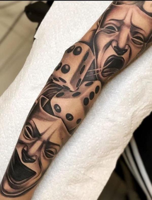 laugh now cry later with dices tattoo