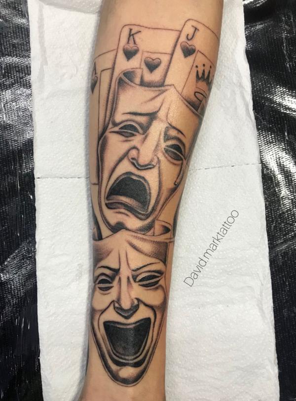 laugh now cry later with poker cards tattoo