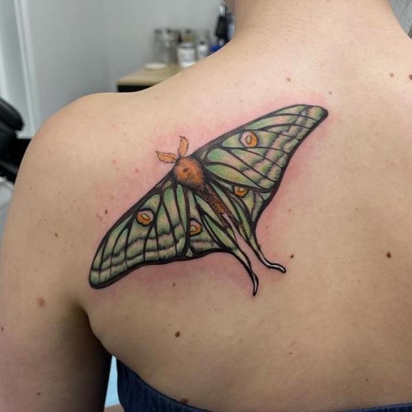 luna moth shoulder blade tattoo