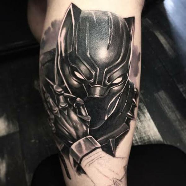 marvel black panther tattoo on calf