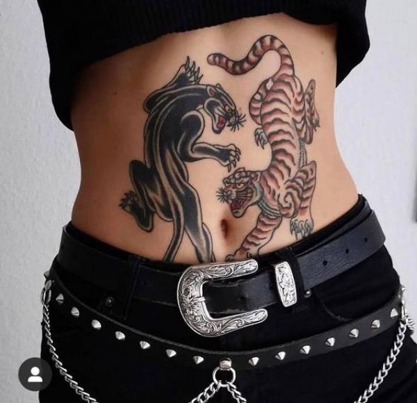 panther and tiger stomach tattoo